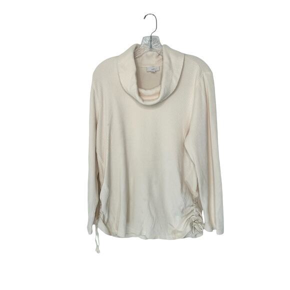 J. Jill Basic Relaxed Casual Ivory Waffle Knit Cowl Neck Long Sleeve Top Size XL - Picture 1 of 13